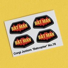 Corgi Junior 'BATCOPTER' No.78 Bat Logo sticker decal reproductions x4