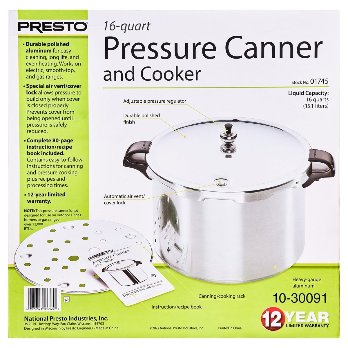 Stainless Steel Presto 16 Qt Presto 16-quart Pressure Canner And