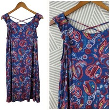 Loft Shirt Dress Size Small Casual floral Tropical Strappy Back Blue Pink Ruffle