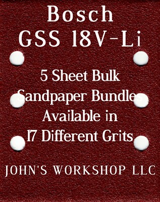 Bosch GSS 18V-Li - 1/4 Sheet - 17 Grits - No-Slip - 5 Sandpaper Bulk Bundles