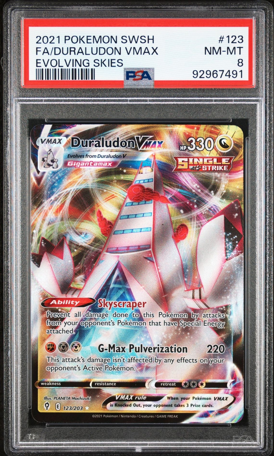 PSA 8 - Pokemon Card - Evolving Skies 123/203 - DURALUDON VMAX (holo) - NM-MT