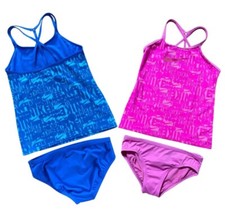NWT Nike Swim Retro Flow Big Girls T-Back Tankini Set Pink Blue Size S, M, L