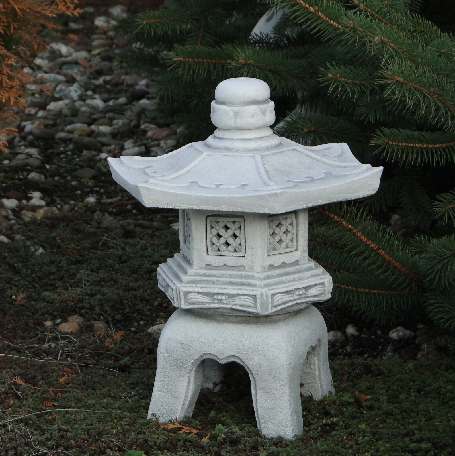 Oki-Gata jap. Stone Lantern Stone Sculpture 38cm 11kg Grey Concrete Frost Proof