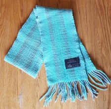 Vintage J. Pelegrin Scarf-100 Pure Wool-8.5x66"-Blue-New York, Montevideo