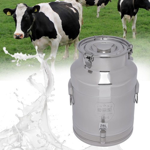 Stainless Steel Milk Can Wine Barrel Bucket Milk Storage Container + Faucet 28L - Picture 1 of 20