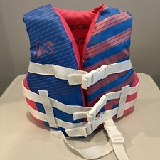 Airhead Youth Child  s Life Preserver Jacket Vest Pink Blue 30-50 Pounds Clean 