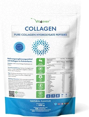 VIT4EVER Collagen Pulver 1000g - 100% Rinder Kollagen Hydrolysat Pepeptide - Natural