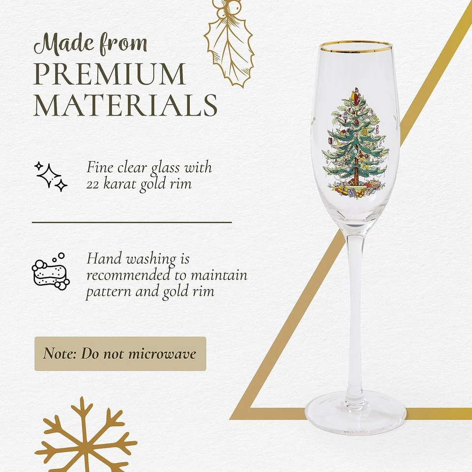 Flautas de champán Spode Christmas Tree doradas 8,5 oz (juego de 4) - vasos con borde dorado Foto 4 de 4