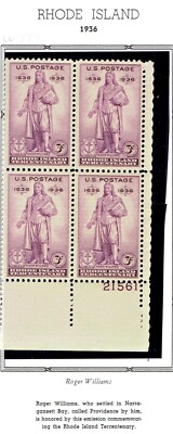 その他 ri 1936 U.S. Commems 3c Rhode Island 300 yrs Plt#Blk of 3 Sc#777 M/NH