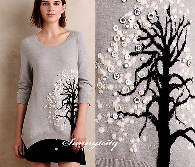 NWT Anthropologie Buttontree Tunic Sweater Top by Monogram sz M, Grey