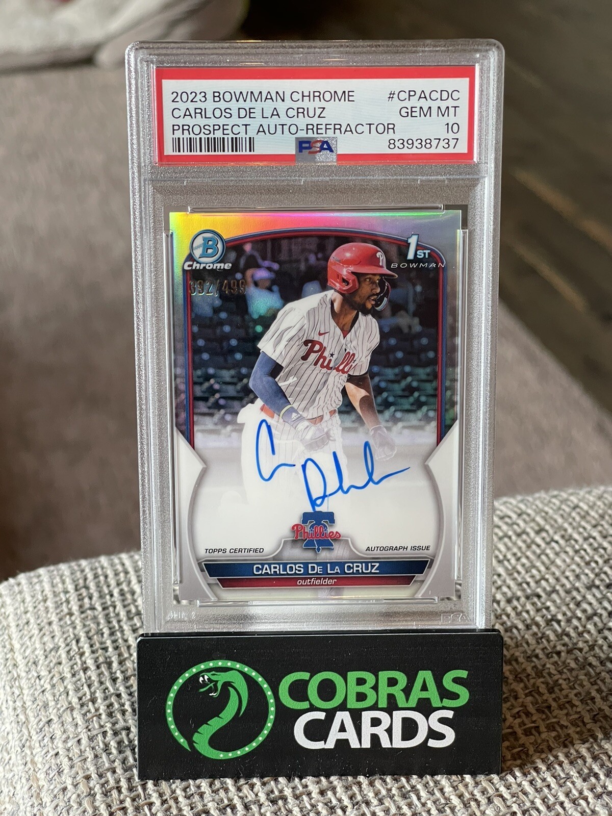 2023 Bowman Chrome Carlos De La Cruz Refractor Auto Rc #CPA-CDC (392/499) PSA 10