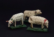 Animali Da Presepe Grulicher, 3 Pecore, Legno Intagliato, ~ 1900 (# 13715)