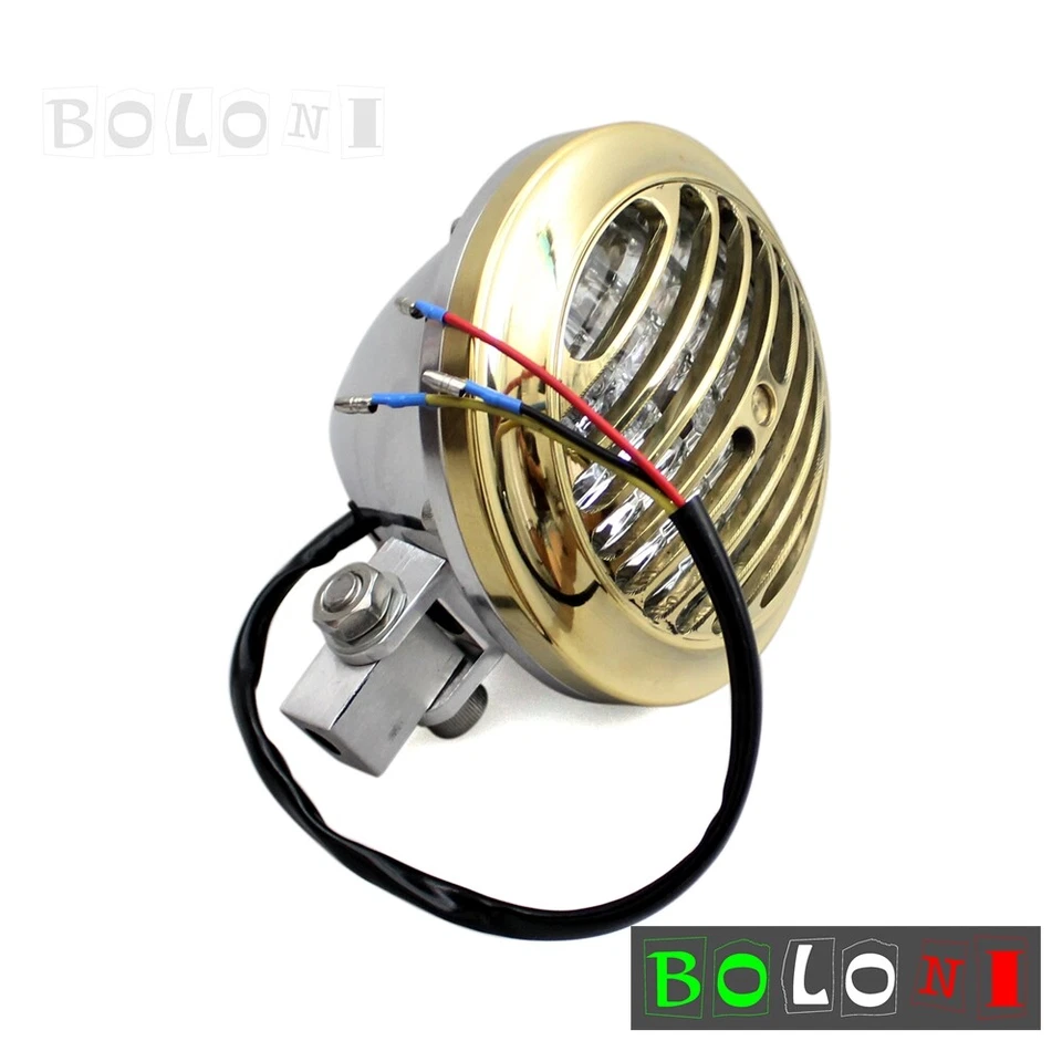 Lámpara de faro con cubierta de latón con aletas para motocicleta para Harley Café Racer Bobber Foto 2 de 4