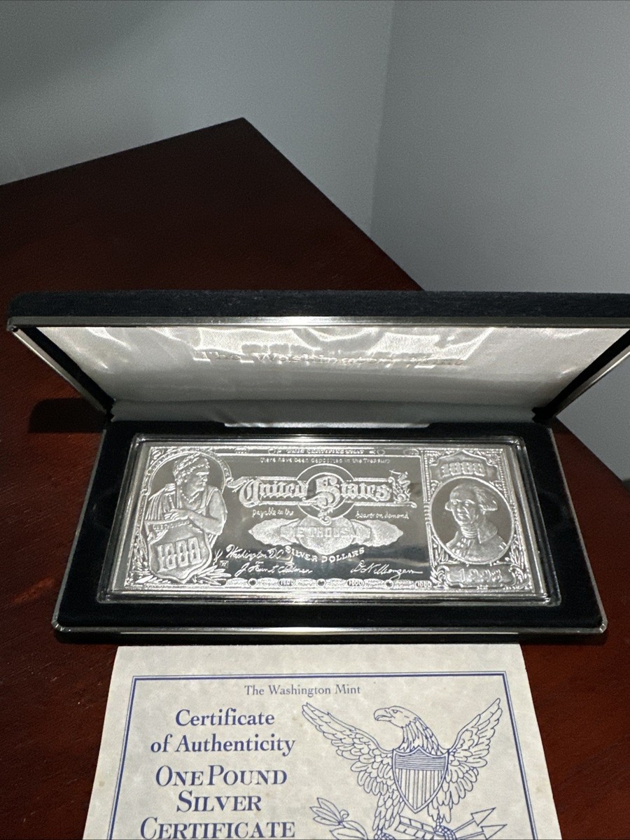 Vintage 16 oz Washington Mint $1000 .999 Fine Silver Banknote 1998