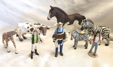 8 Schleich Misc Lot Figures Farm Workers Safari Zebra Giraffe Bull  