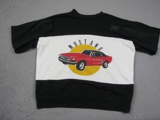 Vintage Mustang Sweatshirt Mens Large Black White Cropped Striped Ford Car 80s