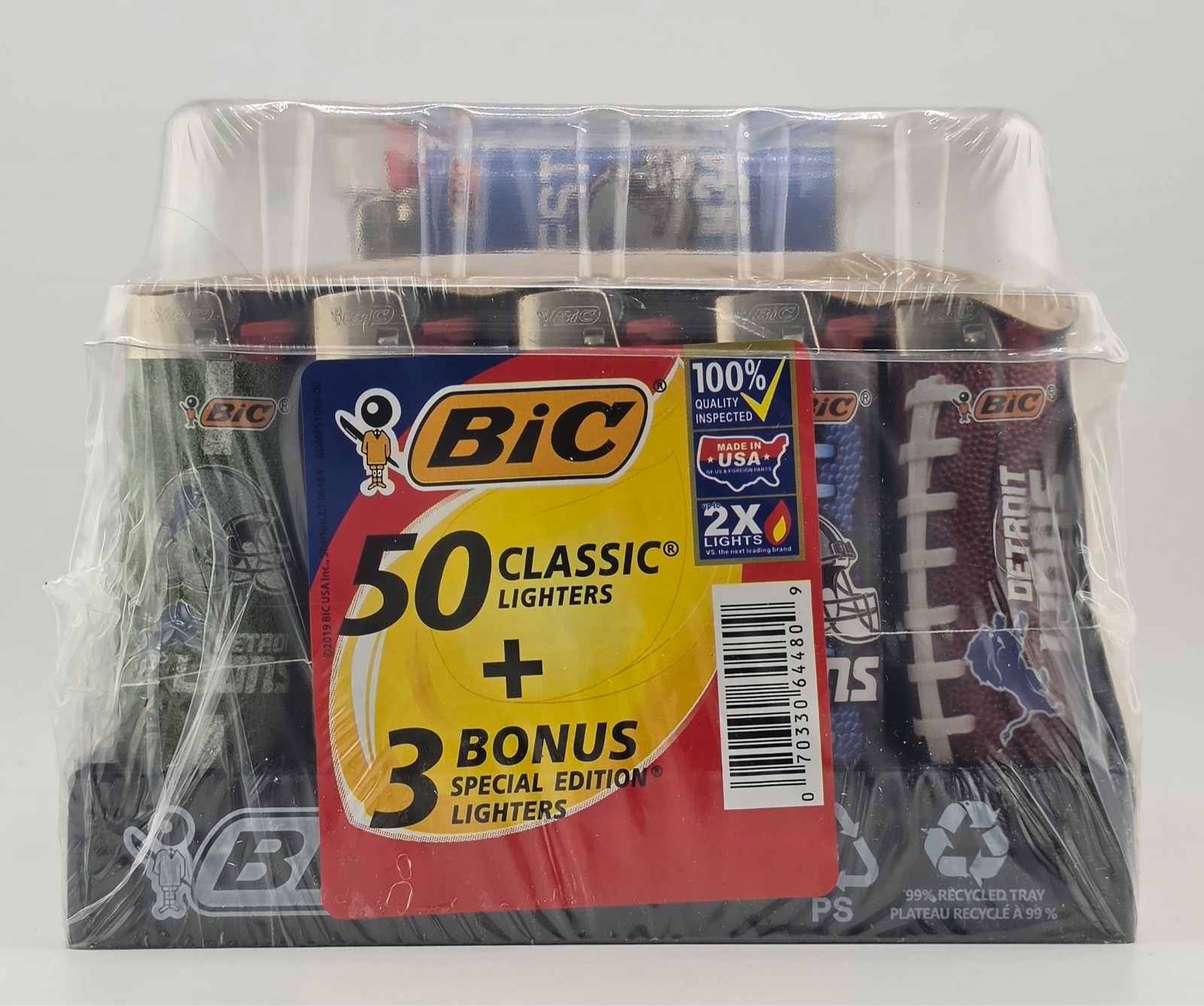 BIC Classic Lighters Pocket, Assorted NFL Detroit Lions, 50 Pack Tray + 3 Free