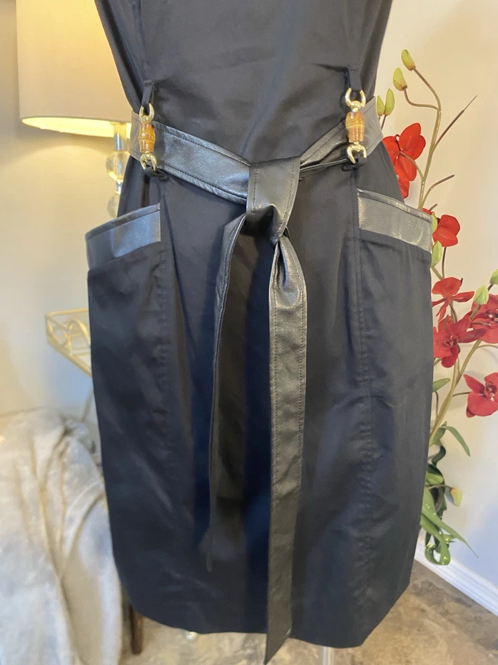 Vestido Vaina Mujer Talla 6 Negro con Acentos de Bambú y Cinturón Único/Formal  Foto 4 de 4