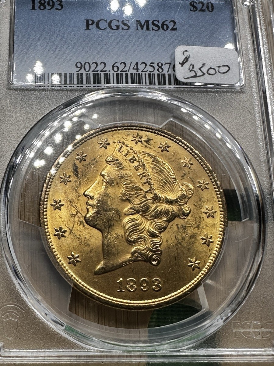 1893 P Liberty Head Double Eagle Gold Coin $20 Twenty Dollar MS62