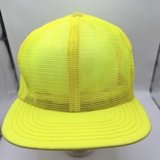 Vintage Vernon Blank Neon Yellow Full Mesh Trucker Hat Cap One Size USA Made