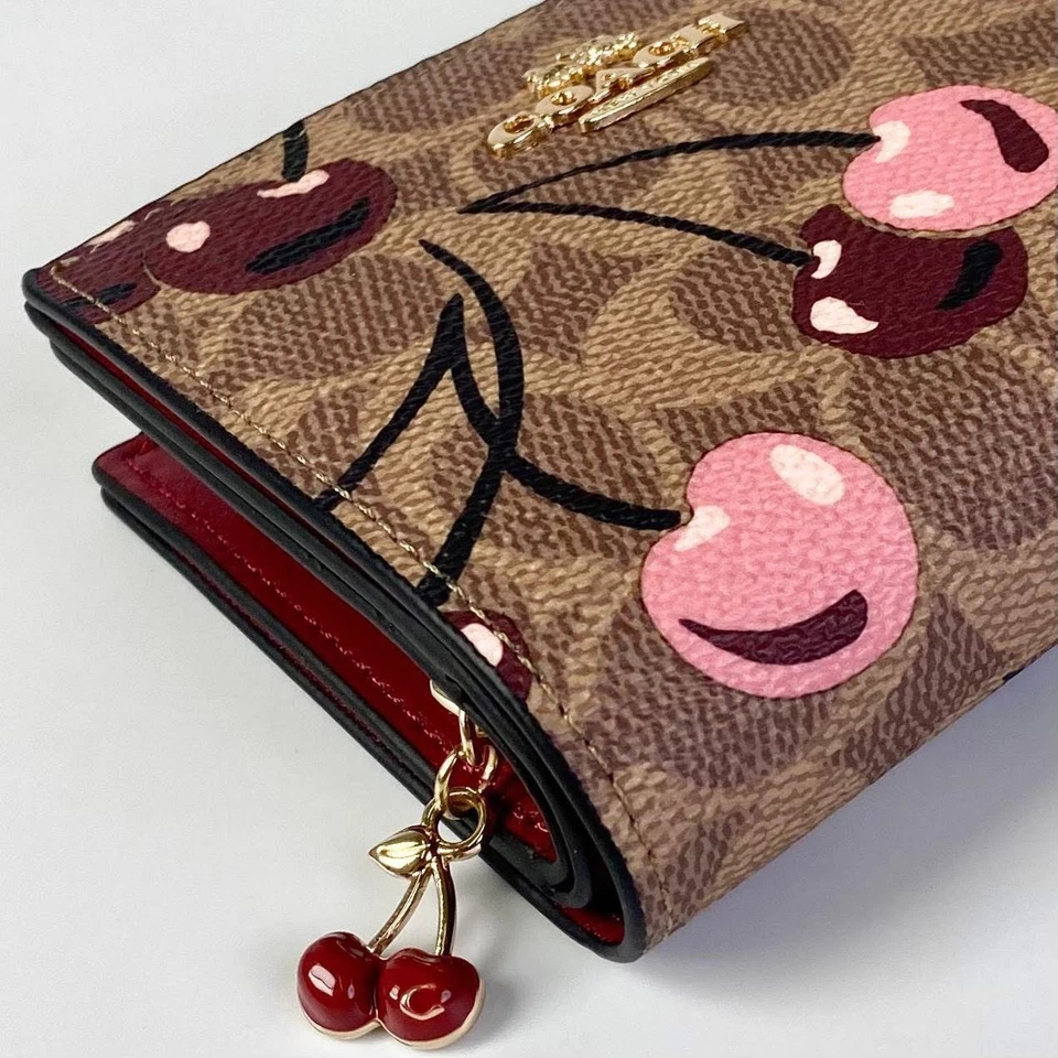 Coach Snap Wallet coated Signature Canvas With pink Cherry Print, NWOT - Image 3 of 4