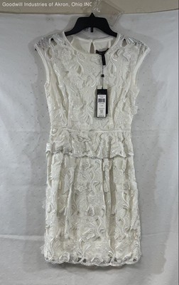 BCBGMAXAZRIA Women's Aveline Lace Dress White Tiered Embroidered NWT COA XS