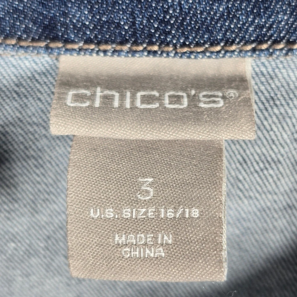 Chico's Denim Jacket Woman US Size 16/18 Button Front Pockets Dark Wash Stretchy - Image 3 of 4