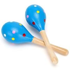 2 Pcs Maracas, 7.9 Inch Hand Percussion Rattles, Wooden Small, Blue-7.9