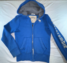 Abercrombie Kids Muscle Fit Full Zip Hoodie Size M Medium Blue White Moose Spell