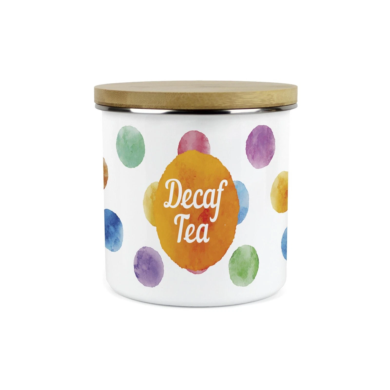 Polka Dots Decaf Tea Storage Canister - Multicoloured Spots Kitchen Jar Gifts