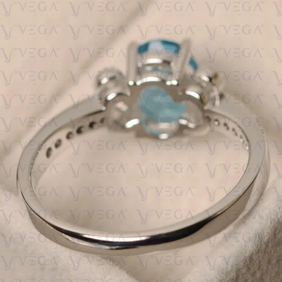 3.50 Carat Oval Cut Natural Topaz and Diamond Wedding Ring 18K White Gold Plated - Image 3 of 4
