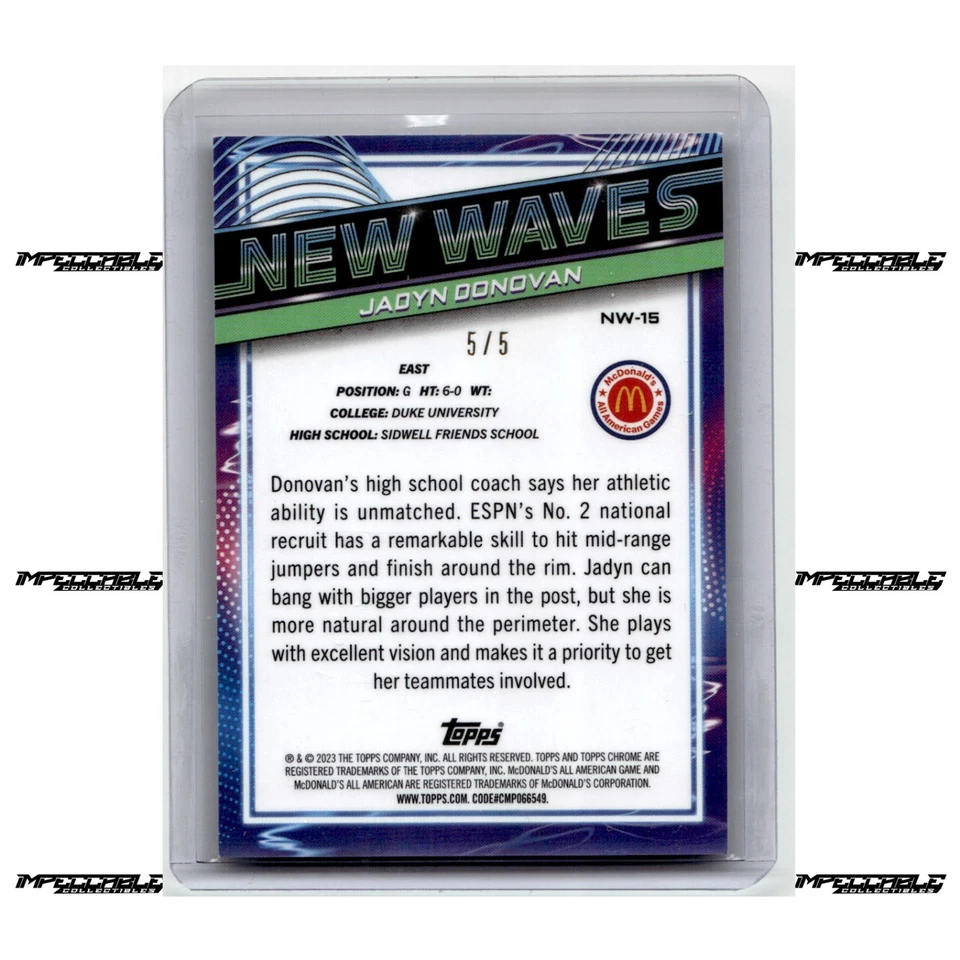 2023 Topps McDonald's A/A - New Waves Red #NW-15 Jadyn Donovan Rookie /5 BOOKEND - Image 2 of 2
