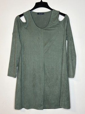 FINAL TOUCH COLD SHOULDER GREEN VELVET DRESS SIZE M