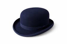 Hochwertiger dunkelblauer Woll Bowler Hut Satin gef&uuml;ttert Filz Bowler Gr&ouml;&szlig;en S bis XL