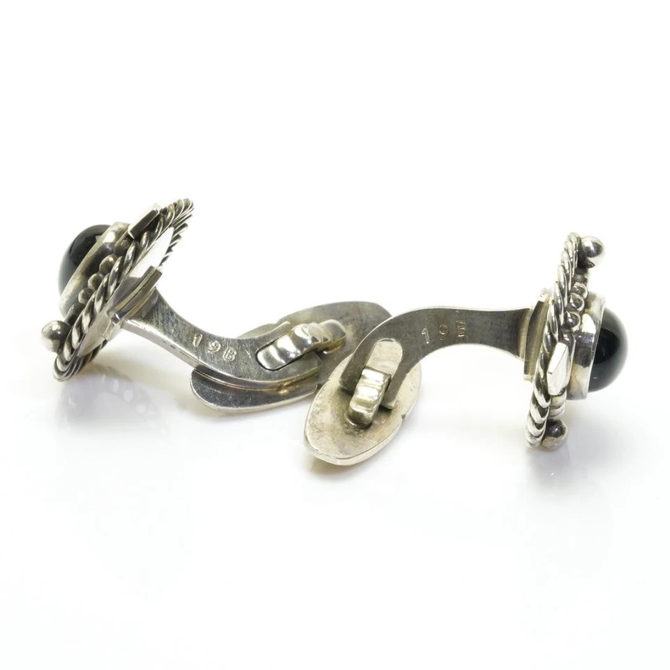 Georg Jensen. Gemelli in argento sterling con onice nera #19B. Danimarca - Immagine 3 di 4