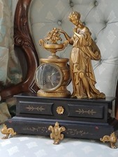 Antique Gilt Spelter Lady Slate Mantle Clock with Key Working But Faster