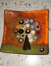 KUNSTGLAS Schale Mid Century Baum Design mit eingebetteten Millefiori Perlen signiert M