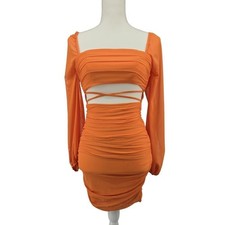 Hello Molly Orange Ruched Cutout Mini Dress Y2K Party Night Out Size 2 Bodycon