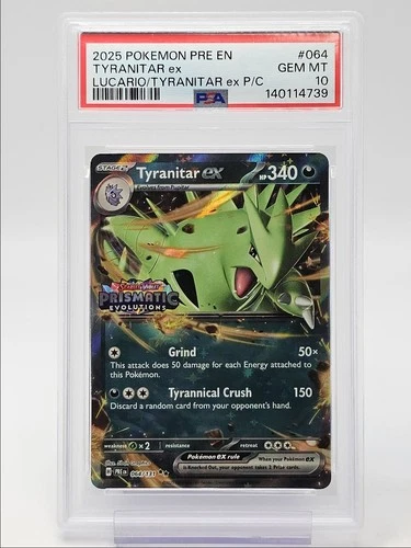 TYRANITAR EX 2025 POKEMON PRISMATIC EVOLUTIONS STAMP 64/131 PSA 10 Q5677