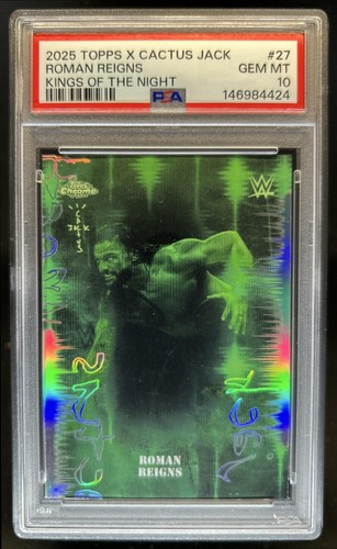 2025 Topps Chrome WWE x Cactus Jack Roman Reigns Kings Of Night #KON-27 PSA 10