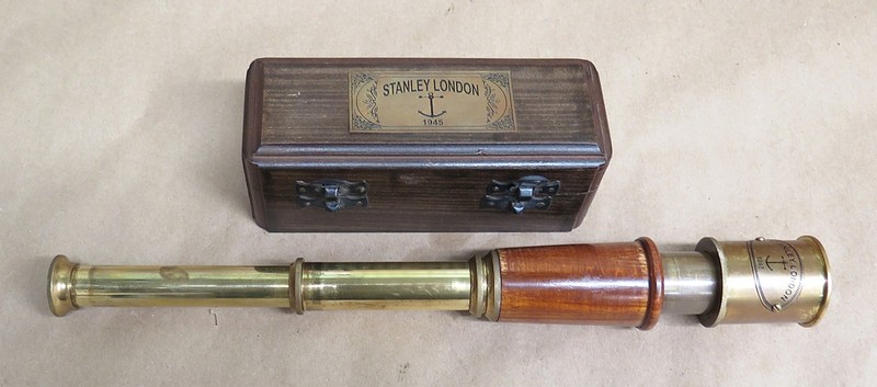 Vtg Repro Stanley London Monocular Spyglass Brass Telescope 1945