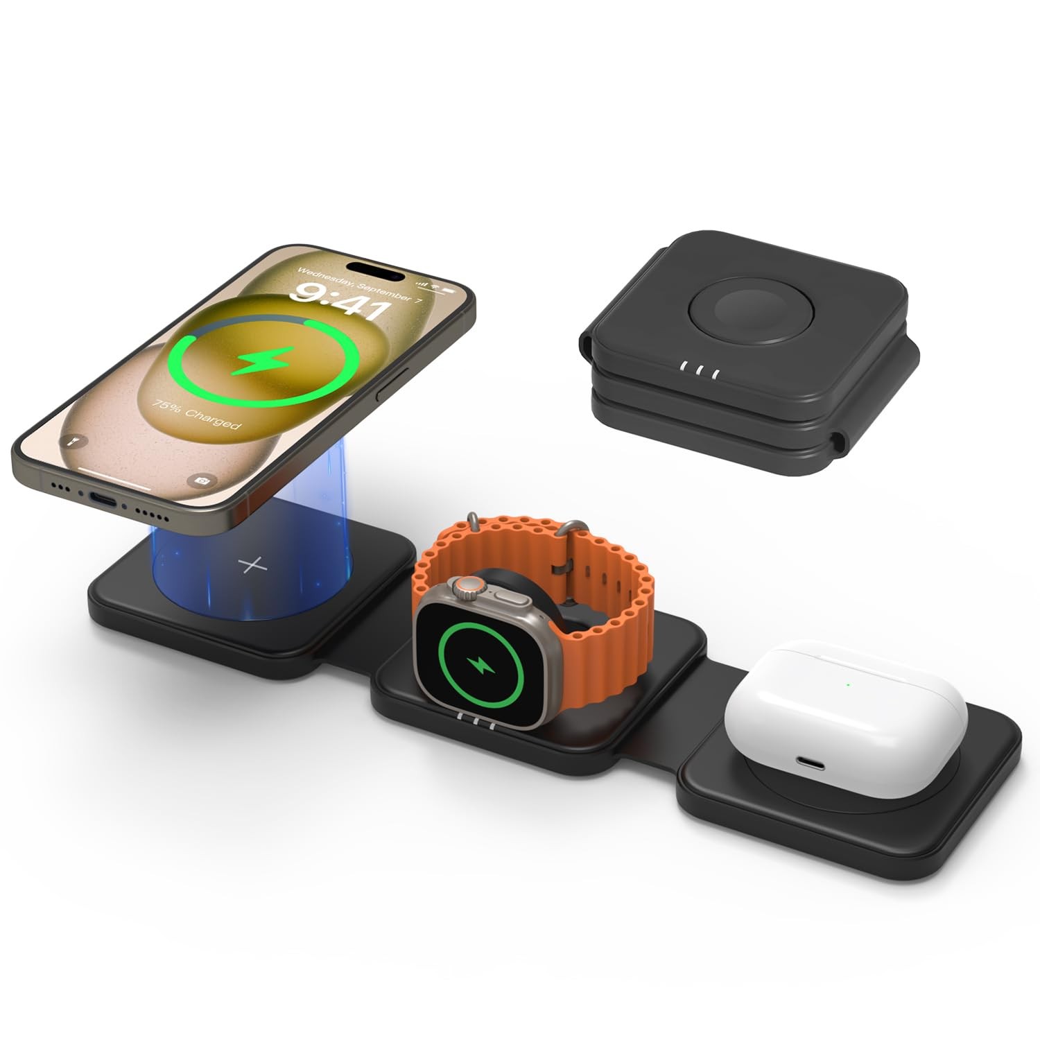 Magnetic 3-in-1 Wireless Charging Station for MagSafe Compatible Devices-image