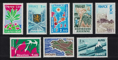 #ad France Birds Flowers Regions of France 8v 1977 MNH SG#2150 2157 Sc#1507 1514 $4.44