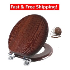 Elegant Dark Walnut Round Toilet Seat with Slow Close and Quick Release Hinges