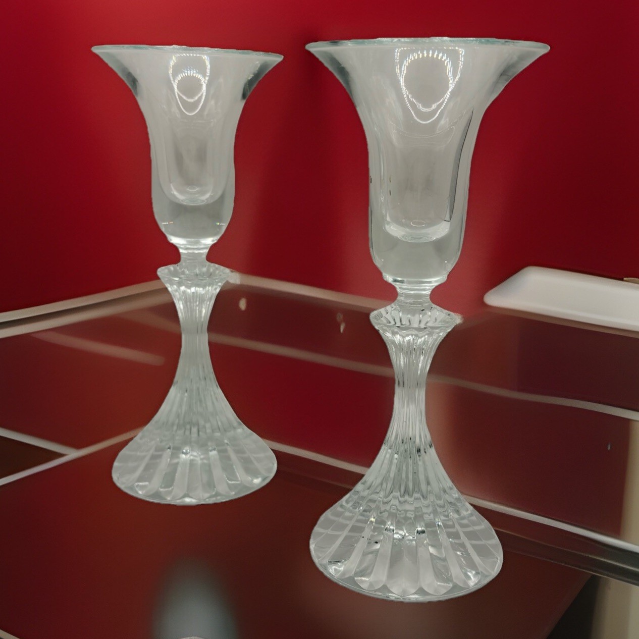 VTG PAIR Mikasa The Ritz Hollywood Glamour Art Deco MCM Fluted Candle Holders