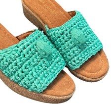 Kurt Geiger London Size 38- 7.5 Eagle Crochet Cork Slide Sandals In Green Color