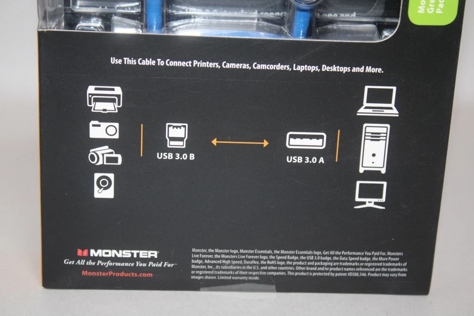 Monster Essentials USB 3.0 Ultra High Speed Cable – 7FT / 2.13M – BLUE – New - Image 4 of 4