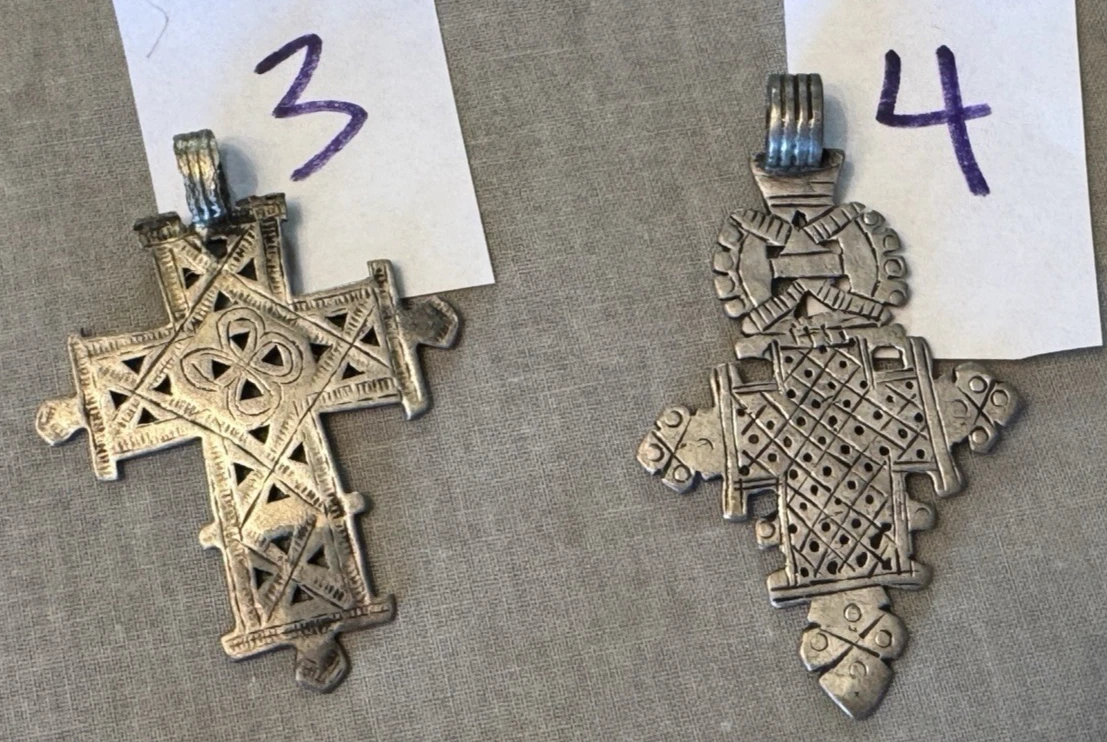 PICK Vintage Ethiopian Jointed Coptic Cross Charm Pendant Silver Tone Tribal 3" - product detail image 6