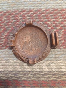 Vintage Antique Indian Head Cigarette Ashtray Native American Chief Head Dress