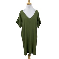 Madewell T Shirt Dress Womens M Medium Olive Green Novel Shift Drapey Side Vents